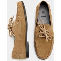 M&S Suede Lace Up Flat Boat Shoes Sand