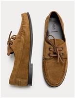 Wide Fit Suede Lace Up Flat Boat Shoes