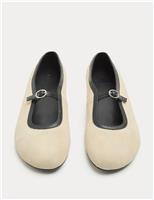 M&S Suede Flat Mary Jane Ballet Pump Shoes Natural