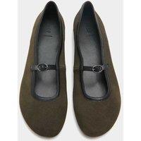 M&S Suede Flat Mary Jane Ballet Pump Shoes Olive