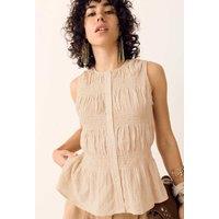 Per Una Pure Cotton Shirred Button Through Top Ecru