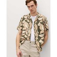 M&S Pure Cotton Floral Short Sleeve Shirt Green