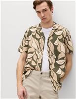 M&S Pure Cotton Floral Short Sleeve Shirt Green