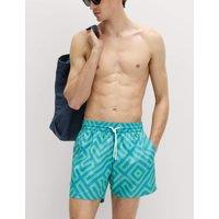 M&S Quick Dry Geometric Print Swim Shorts Azure Blue