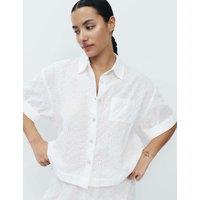 M&S Pure Cotton Broderie Short Sleeve Pyjama Shirt White