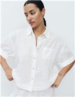 M&S Pure Cotton Broderie Short Sleeve Pyjama Shirt White