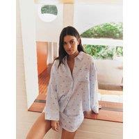 M&S Pure Cotton Muslin Printed Pyjama Top Blue Mix