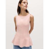 M&S Slash Neck Sleeveless Peplum Top Blush Pink
