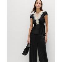 M&S Satin Lace Insert Top Black