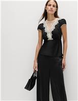 M&S Satin Lace Insert Top Black