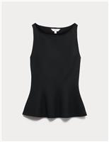 M&S Slash Neck Sleeveless Peplum Top Black