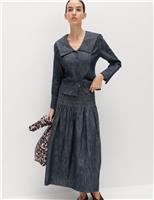 Linen Blend Denim Scallop Collar Shirt