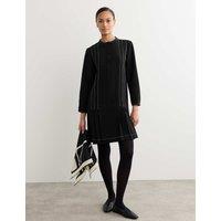 JAEGER Crepe Pleated Knee Length Shift Dress Black