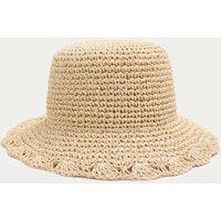 M&S Straw Scalloped Edge Fedora Hat Natural