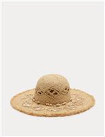 Straw Shell Detail Fringed Hat