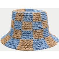 M&S Straw Checkerboard Bucket Hat Natural Mix