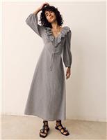 Cotton Rich Gingham Frill Neck Midaxi Dress