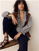 Cotton Rich Gingham Frill Neck Blouse