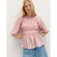 M&S Lyocell Rich Shirred Blouse Blush Pink