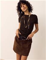 Per Una Cotton Rich Jersey Textured Relaxed Short Sleeve Top Dark Mole