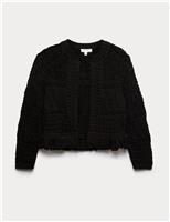 Cotton Rich Fringed Hem Cardigan