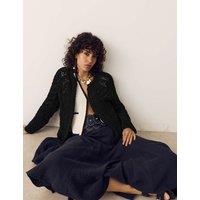 Per Una Cotton Rich Fringed Hem Cardigan Black