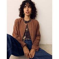 Per Una Suede Collarless Cropped Jacket Tan
