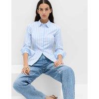 M&S Cotton Rich Striped Collared Fitted Shirt Blue Mix