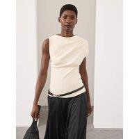 Autograph Pure Cotton Ruched Asymmetrical Top Ecru