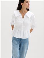 Linen Rich Collared Shirred Shirt