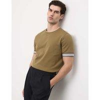 Autograph Pure Cotton Banded Cuff Popcorn T-shirt Khaki