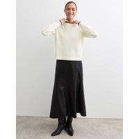 JAEGER Merino Wool Rich Tipped Crew Neck Jumper Ivory Mix