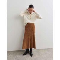 JAEGER Suede Midaxi A-Line Skirt Camel