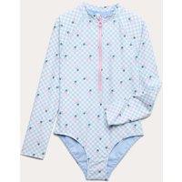 M&S Cherry Print Long Sleeve Swimsuit (6-16 Yrs) Blue Mix