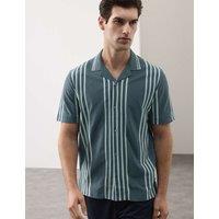 Autograph Pure Cotton Textured Revere Polo Shirt Dark Petrol
