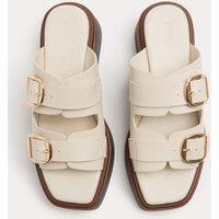 M&S Double Buckle Flatform Mules White