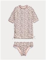 M&S 3pc Leopard Bikini with Rash Vest (6-16 Yrs) Multi