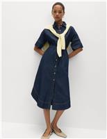 Pure Cotton Denim Midi Shirt Dress