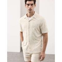 Autograph Cotton Rich Jacquard Towelling Revere Polo Shirt Light Natural