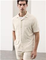 Autograph Cotton Rich Jacquard Towelling Revere Polo Shirt Light Natural
