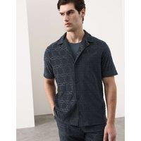 Autograph Cotton Rich Jacquard Towelling Revere Polo Shirt Dark Petrol