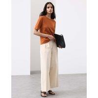 Autograph Cotton Blend Wide Leg Trousers Ivory