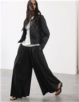 Autograph Lyocell Rich Wide Leg Trousers With Wool Black