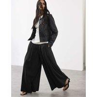 Autograph Lyocell Rich Wide Leg Trousers With Wool Black