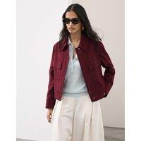 Autograph Linen Blend Cropped Utility Jacket Cranberry