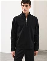 Autograph Pure Cotton Textured Striped Half Zip Jacket Light Natural