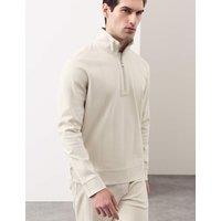 Autograph Pure Cotton Textured Striped Half Zip Jacket Light Natural