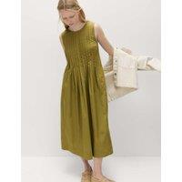 M&S Pure Cotton Pintuck Midi Relaxed Dress Lime