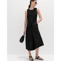 M&S Pure Cotton Pintuck Midi Relaxed Dress Black