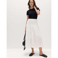 M&S Pure Cotton Pleated Midi A-Line Skirt Soft White